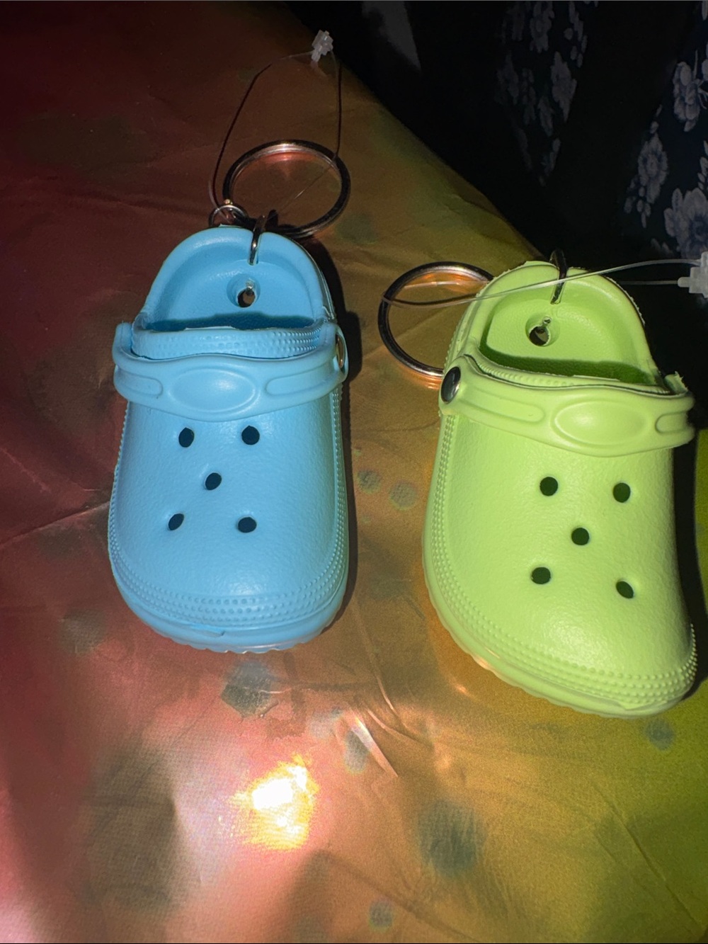 Kids Blue and Lime Clog Keychain Pair - Mini Shoe Accessories